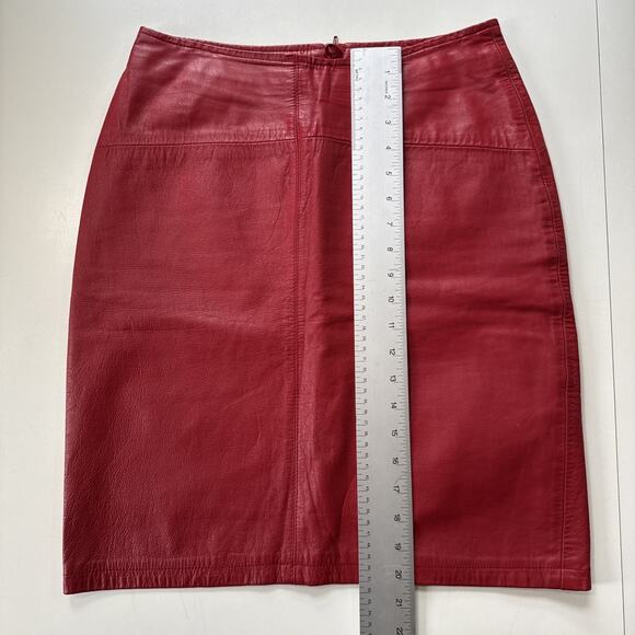 Vintage Limited Express Red Leather Pencil Skirt Retro Glam Mob Wife Women’s 9 - Picture 10 of 11